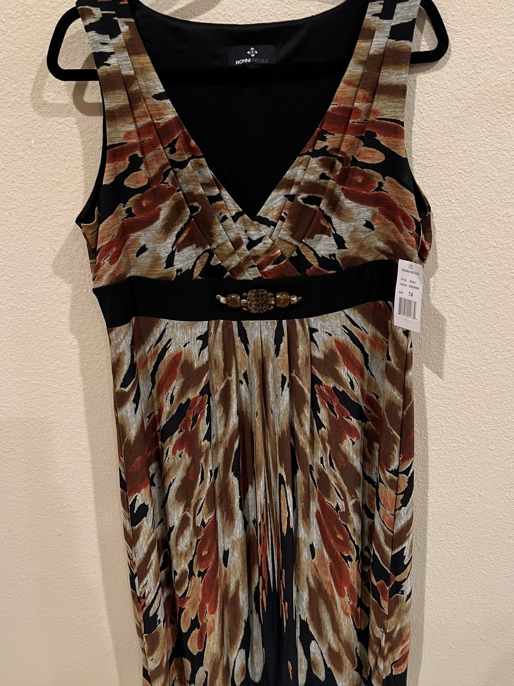 Ronni Nicole Brown Black Cream Abstract Print Dress